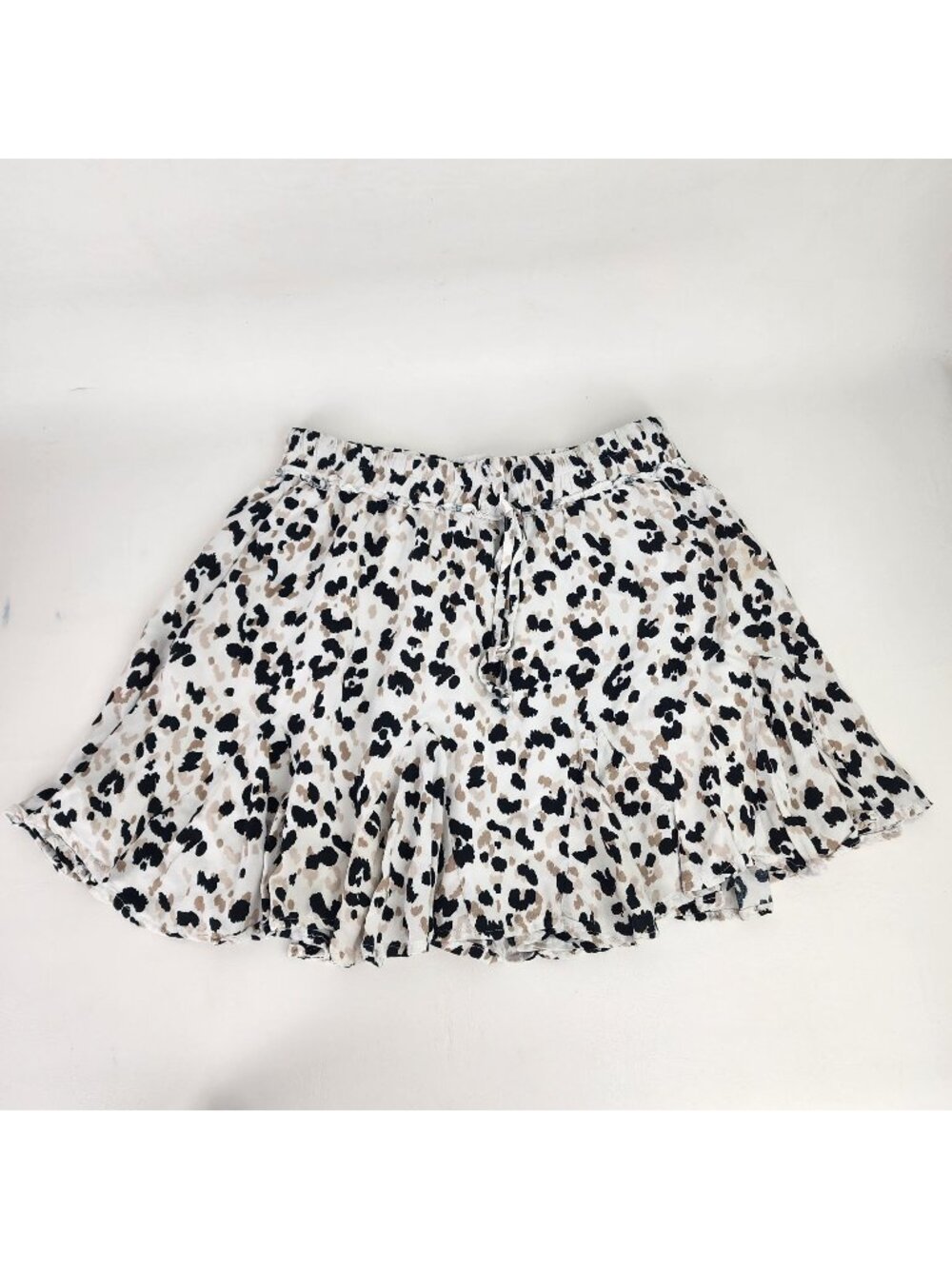 Leopard Print Mi Ami Womens Skirt Small Elastic Drawstring Waist Lightweight